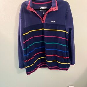 Lands'‎ End Blue Sweatshirt with Stripes and Quarter-Zip Collar